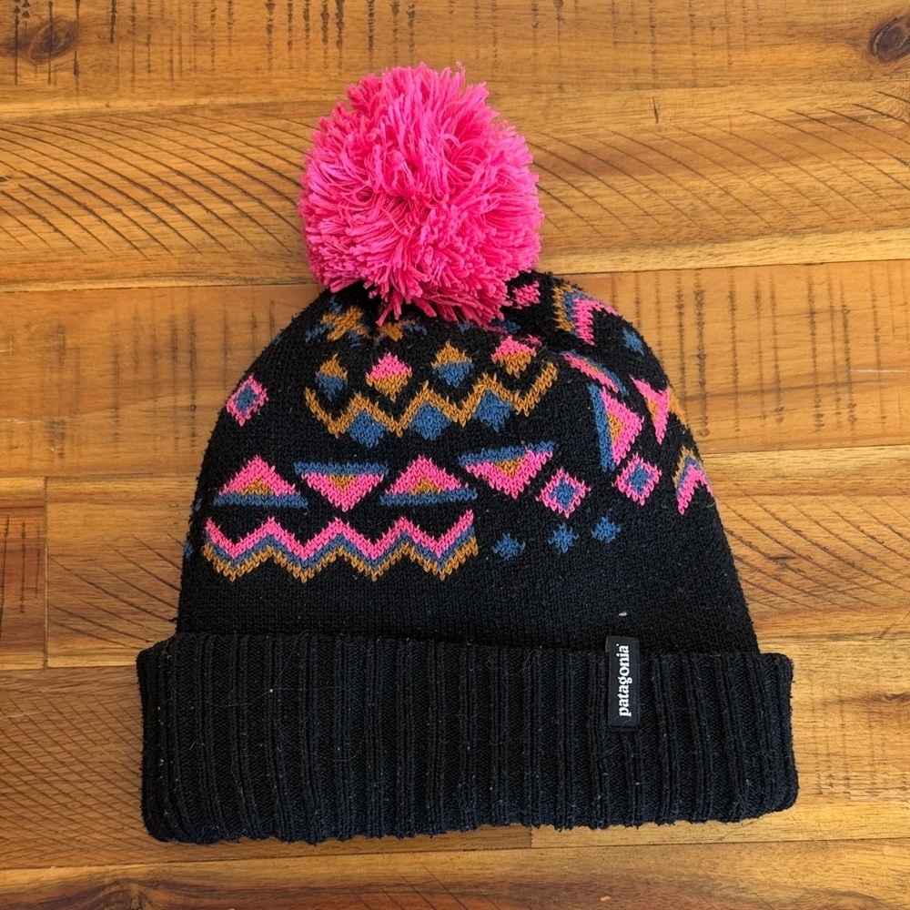 Patagonia Kids Black and Pink Patterned Beanie